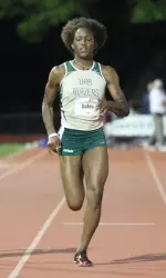 Sophomore Alexis Bates placed first in the 100 meters with a personal record time of 11.54.