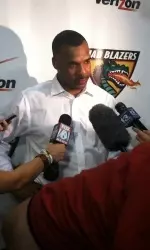 Coach Garrick McGee speaking with the media Monday night.