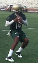 Quarterback Jonathan Perry at Tuesday's opening practice for UAB.