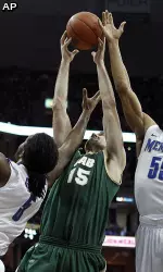 Center Fahro Alihodzic grabs a rebound in the first half