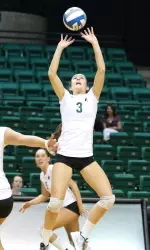 Setter Becca Howard tallied her sixth double-double of the season with 56 assists and 11 digs against Belmont.