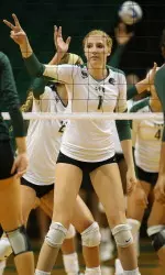 Senior Sara Rishell put down 11 kills and added seven blocks in the win over Marshall.