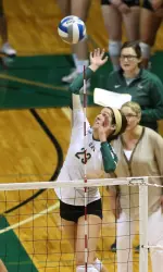 Senior Bethanie Thomas recorded her third double-double of the season with 11 kills and 12 digs.