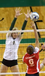 Senior Sara Rishell led the Blazers with five blocks in the win over Louisiana Tech.