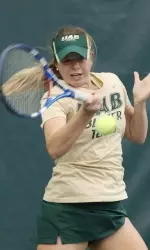 UAB's Catherine Ragon battled hard at the No. 4 court, before falling in three sets.