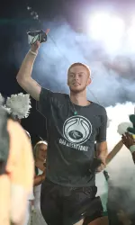 Thomas Smallwood makes his entrance Thursday night at Hoops on the Haasephalt.