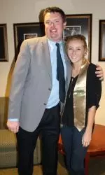 Ashley Naumoff of UAB women's soccer and academic counselor Drew Barnette celebrate the defender's upcoming graduation at a student-athlete reception held last week.