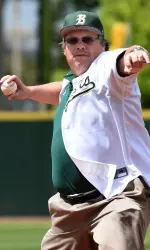 Dr. Michael Gallichio delivers the ceremonial first pitch.