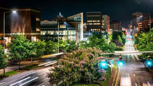 University Boulevard at night, 2018.