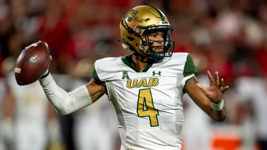 UAB quarterback Jacob Zeno (4) during a game against Georgia on Dooley Field at Sanford Stadium in Athens, Ga., on Saturday, Sept. 23, 2023. (photo by Rob Davis)