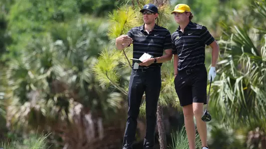 Iowa Assistant Coach Charlie Hoyle and Noah Kent during the third round of The Calusa Cup at Calusa Pines Golf Club in Naples, Florida on Tuesday, April 9, 2024. (Stephen Mally/hawkeyesports.com)