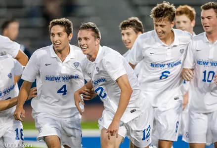 Men's Soccer Downs Rochester In Exhibition Finale, 2-0; Austin Place Nets A Pair Of Goals Image
