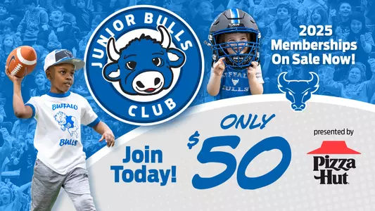 UB Junior Bulls Club ad with child throwing a football
