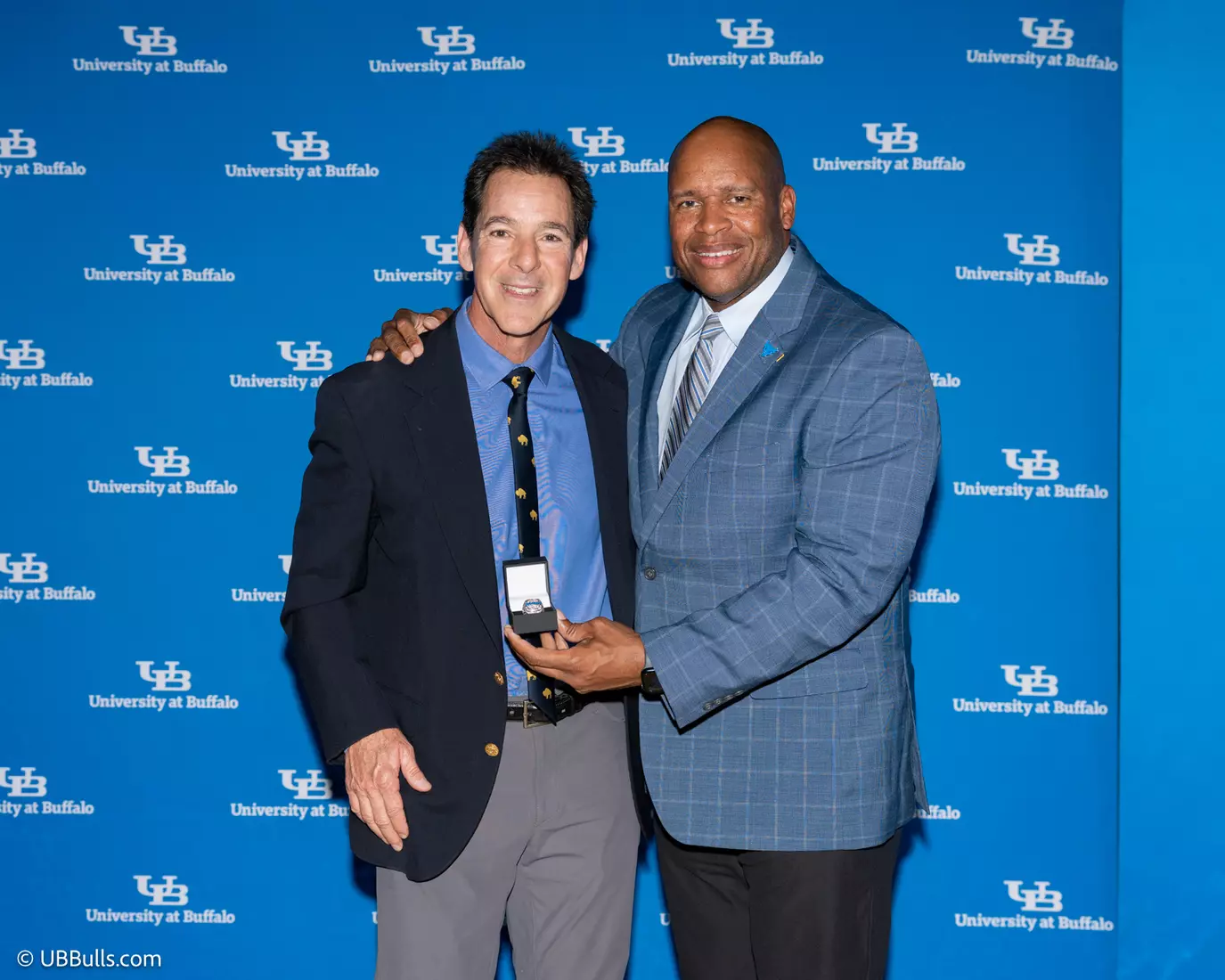 2026 Dr and Mrs Edmond J Gicewicz Family UB Athletics Hall of Fame Inductee Steve Nappo (Football) with UB Vice President and Director of Athletics Mark Alnutt