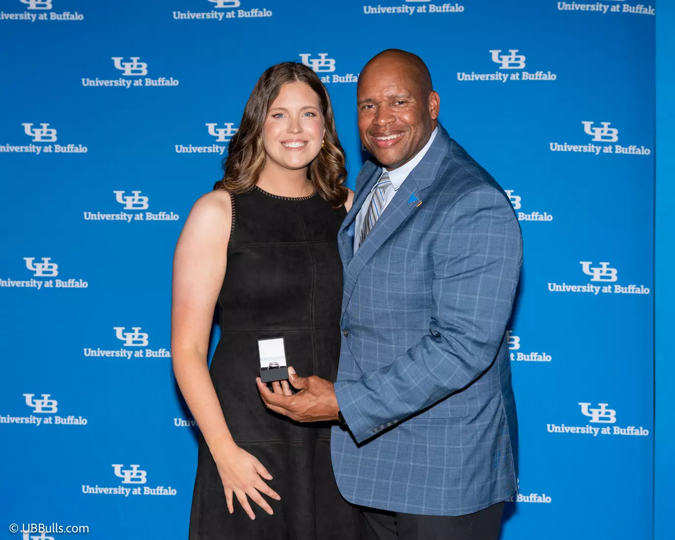 2026 Dr and Mrs Edmond J Gicewicz Family UB Athletics Hall of Fame Inductee Jessica Powers (Swimming) with UB Vice President and Director of Athletics Mark Alnutt