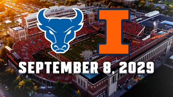 Buffalo and Illinois logo over Memorial Stadium