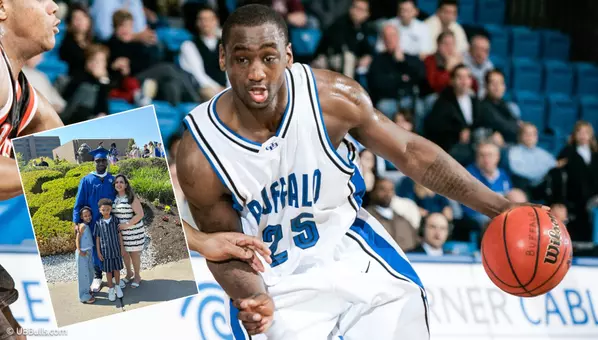 Calvin Betts on the basketball court and with family at graduation