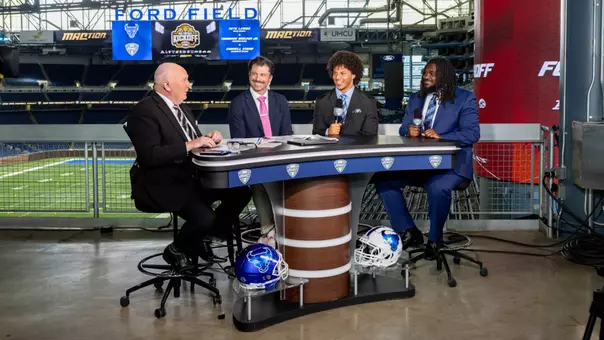 Terrance Shelton and Cornell Evans speaking with the ESPN Crew