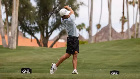 Rei Harashima tees off on the second day of the Big West Championship