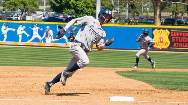 Frankie Carney rounds third heading for home with Alonso Reyes just behind him in Friday's 17-5 win at UC Riverside as shot by Elena Versage of UC Riverside Athletics