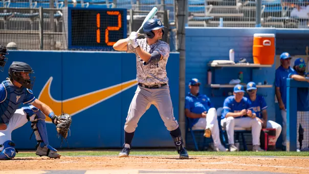 Auggie Gutierrez stands in the box awaiting the pitch in a game at UC Riverside as shot by Elena Versage of UC RIverside Athletics