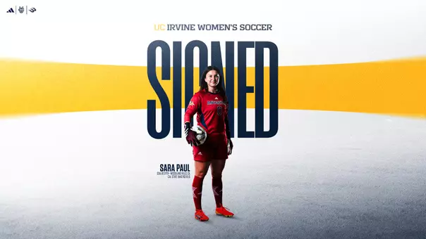 Sara Paul joins the women's soccer program in a graphic announcing that