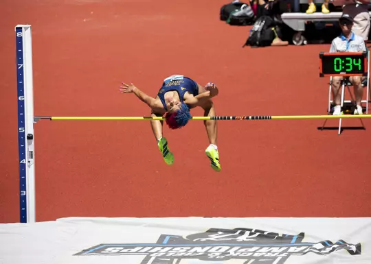 Joy Anderson goes over the high jump bar at the NCAA Championships