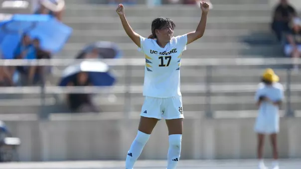 Chifumi Sasaki celebrates her brilliant goal to tie Grand Canyon in a 2026 match in Anteater Stadium