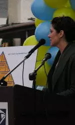 Valorie Kondos Field Speaks At Wooden Post Office Dedication