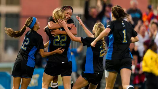 UCLA celebrates Sam Mewis' game-winning goal (photo by Scott Chandler)