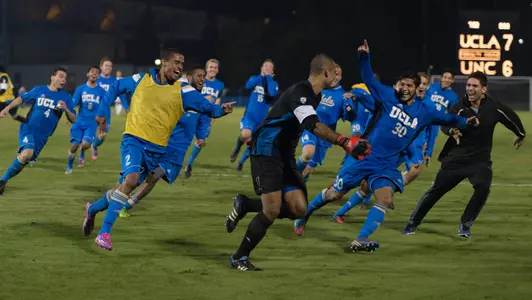 UCLA celebrates a trip to the College Cup (photo by Don Liebig)