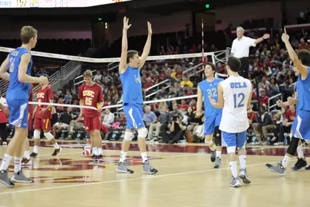 UCLA celebrates a winning point at USC. 2-9-14