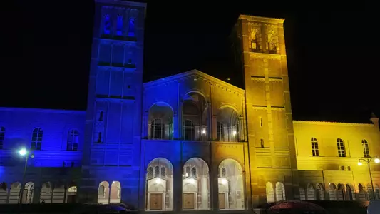 Royce Hall blue and gold