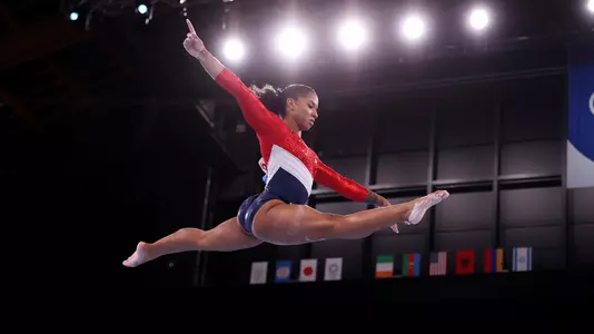 TOKYO, JAPAN - JULY 27: Jordan Chiles of Team United States competes in balance beam during the Women's Team Final on day four of the Tokyo 2020 Olympic Games at Ariake Gymnastics Centre on July 27, 2021 in Tokyo, Japan. (Photo by Laurence Griffiths/Getty Images)