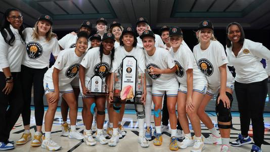 Women's Basketball holds Battle 4 Atlantis championship trophy