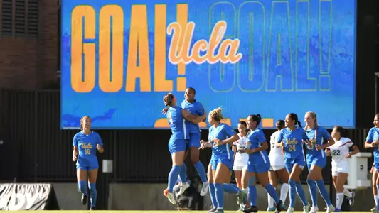 UCLA celebrates Maya Evans' goal