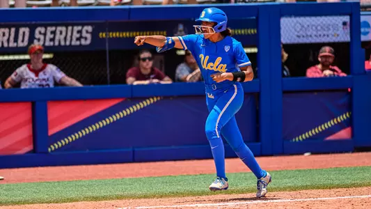 Oklahoma City, OK - June 6, 2022 - ASA Hall of Fame Stadium: Maya Brady (7) of the University of California Los Angeles (UCLA) Bruins home run during the 2022 Women's College World Series semifinal game one.(Photo by Joshua R. Gateley / ESPN Images)