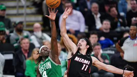 Jrue Holiday (Boston), Jaime Jaquez Jr. (Miami) in April of 2024, NBA Playoffs