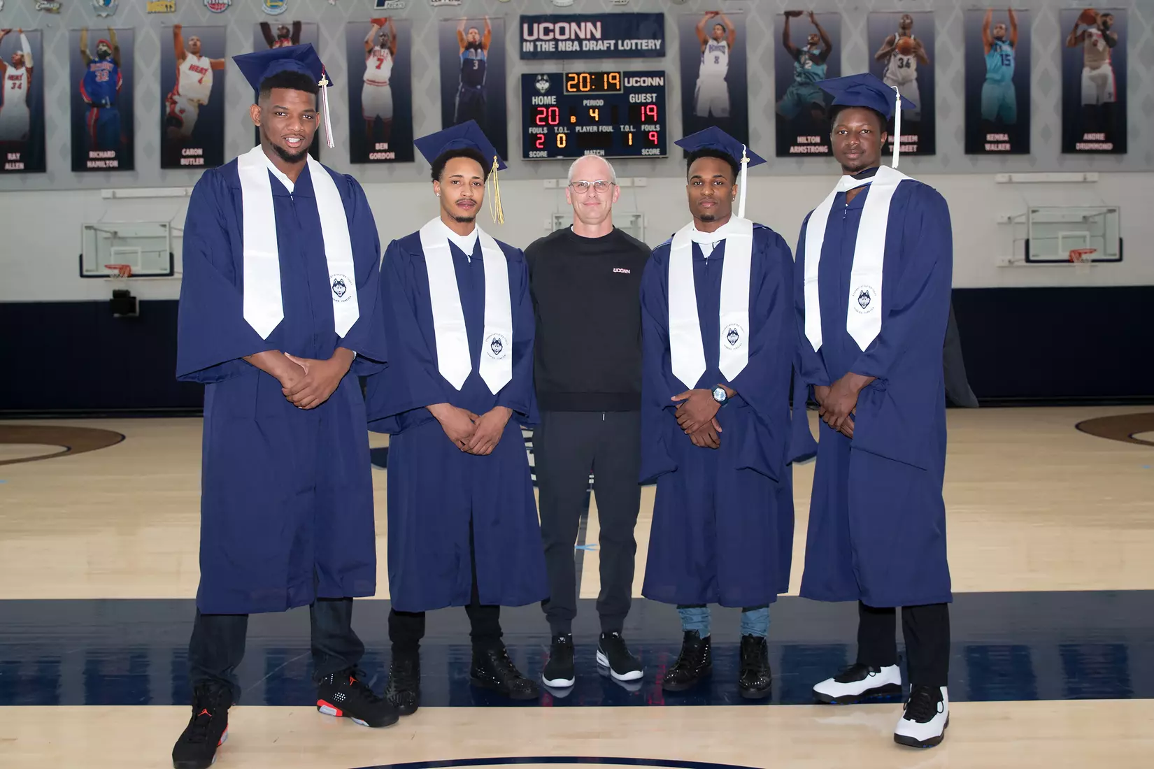 Eric Cobb, Jalen Adams, Coach Dan Hurley, Tarin Smith,Kassoum Yakwe (Basketball)