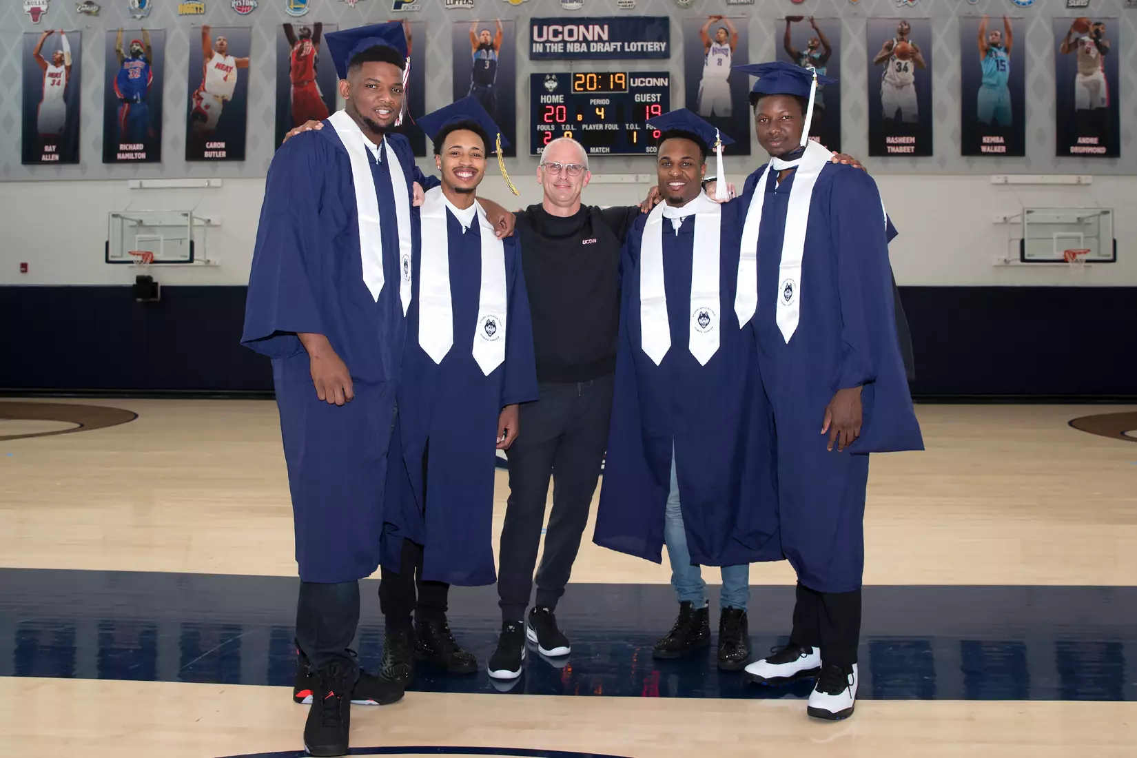 Eric Cobb, Jalen Adams, Coach Dan Hurley, Tarin Smith,Kassoum Yakwe (Basketball)