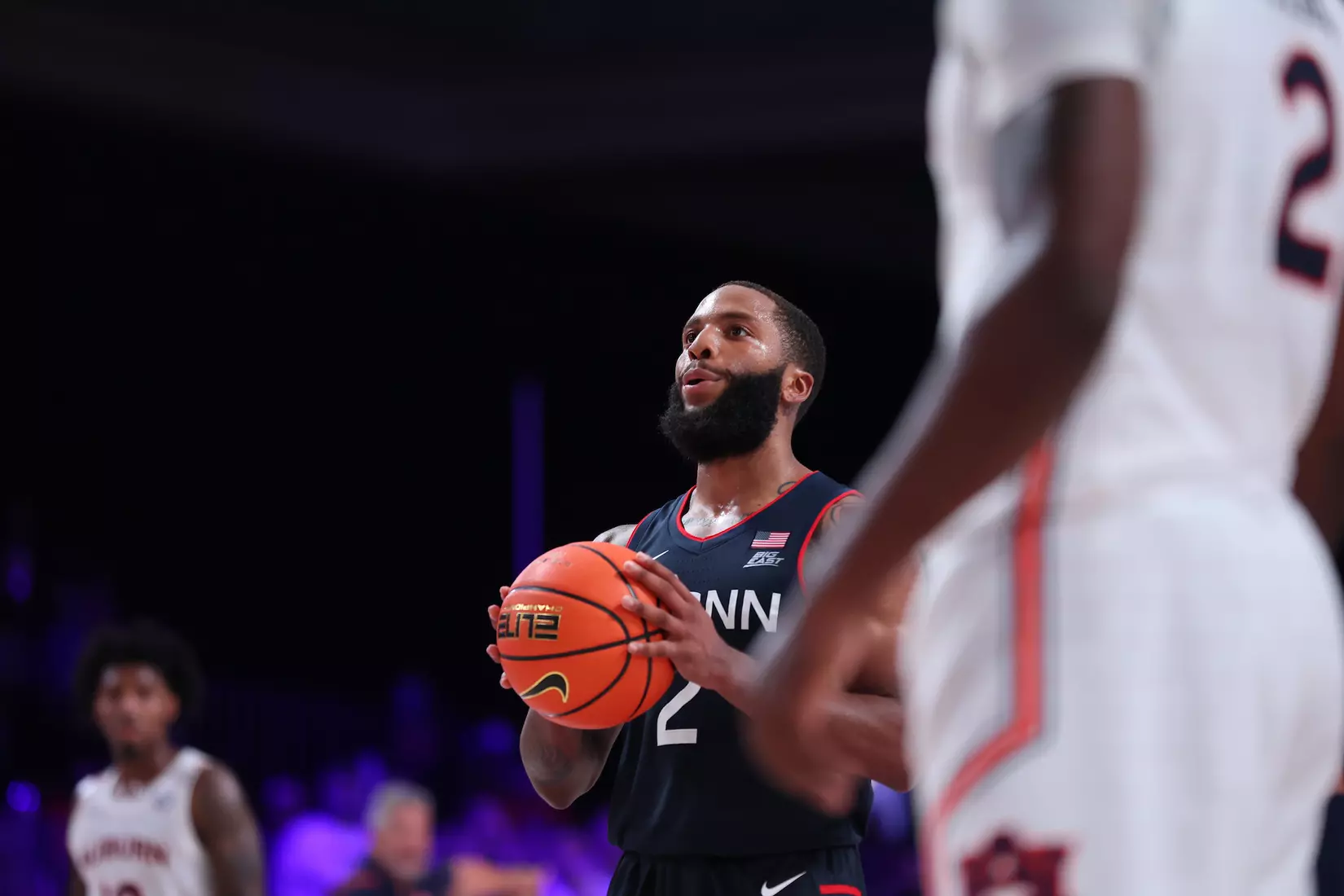 Connecticut Huskies guard R.J. Cole (2) at the Battle 4 Atlantis Wednesday, November 24, 2021 at Atlantis, Paradise Island in the Bahamas. (Photo by Tim Aylen)