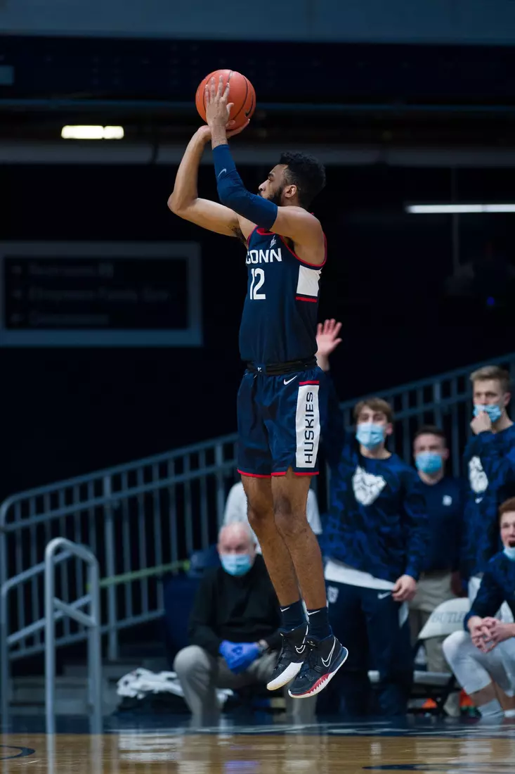Tyler Polley takes a three-pointer against Butler on January 9, 2021.