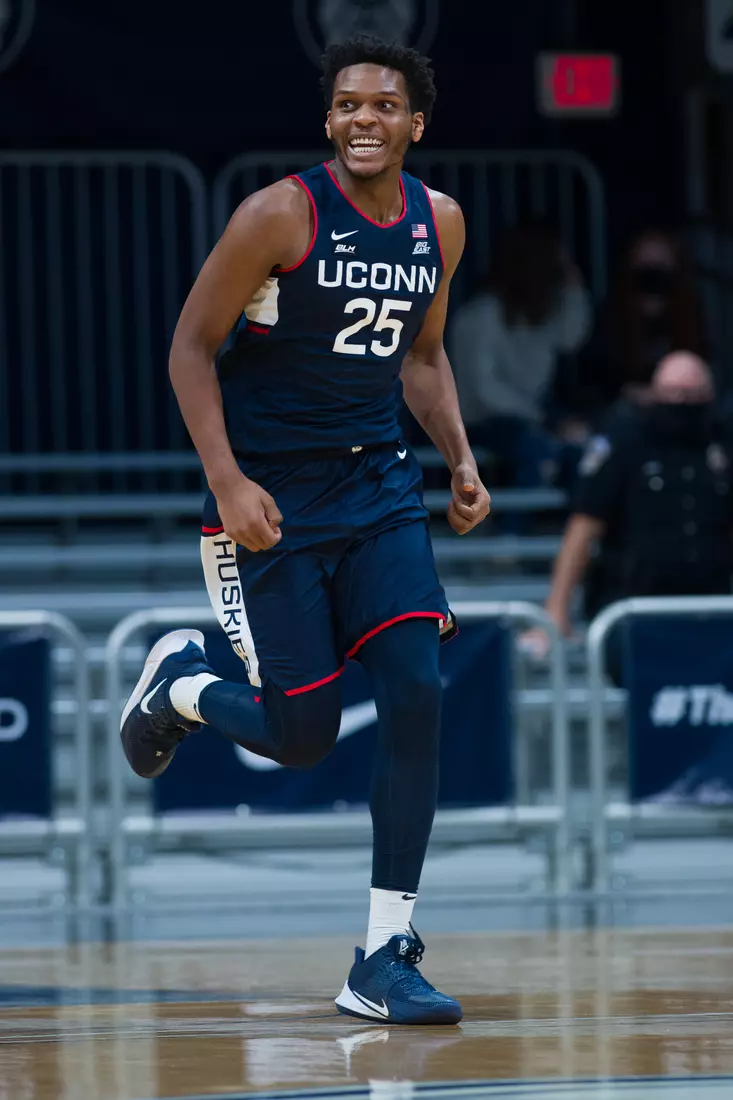 INDIANAPOLIS, IN - JANUARY 09: during the men's college basketball game between the UConn Huskies and Butler Bulldogs on January 9, 2021, at Hinkle Fieldhouse in Indianapolis, IN. (Photo by Zach Bolinger/Icon Sportswire)