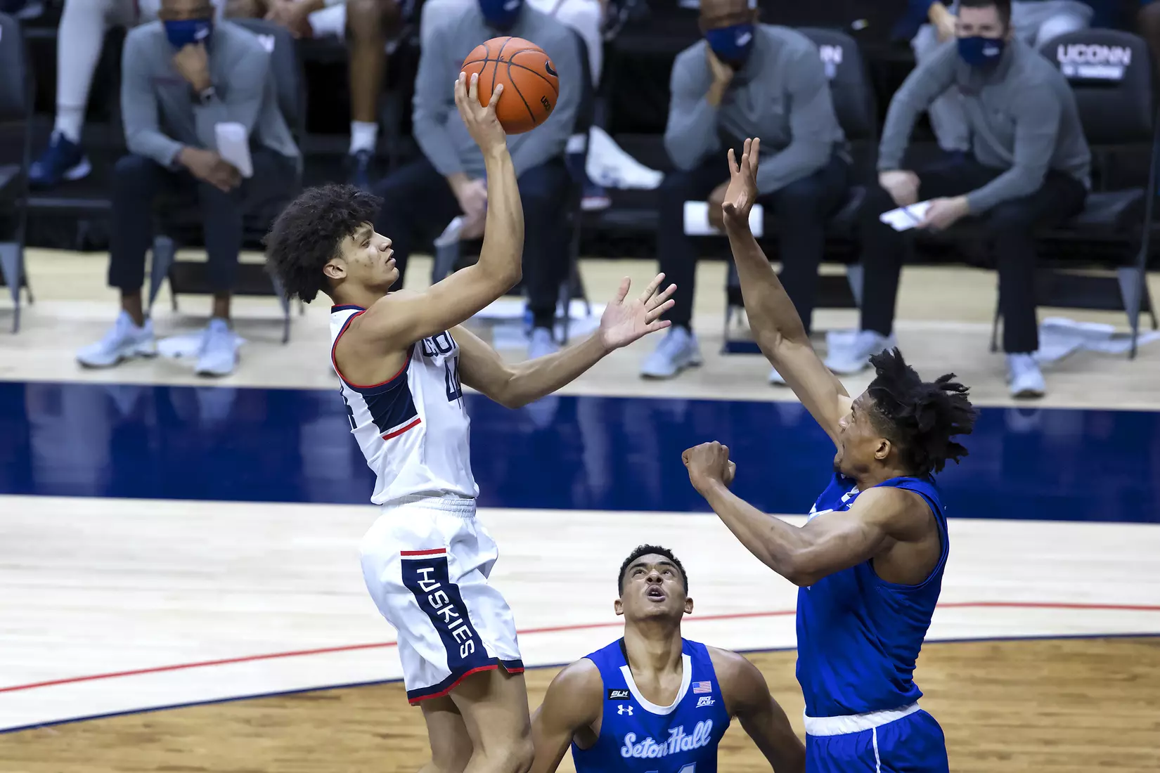 Andre Jackson shoots a floater against Seton Hall on February 6, 2021.