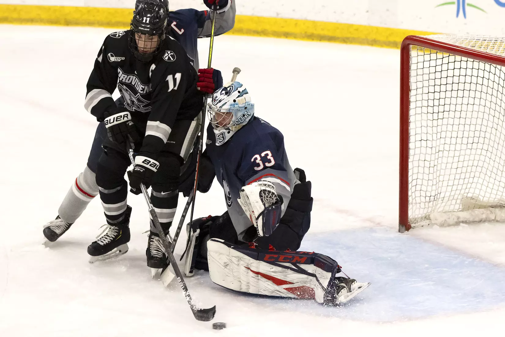 Tomas Vomacka makes a save against Providence on December 28, 2020.