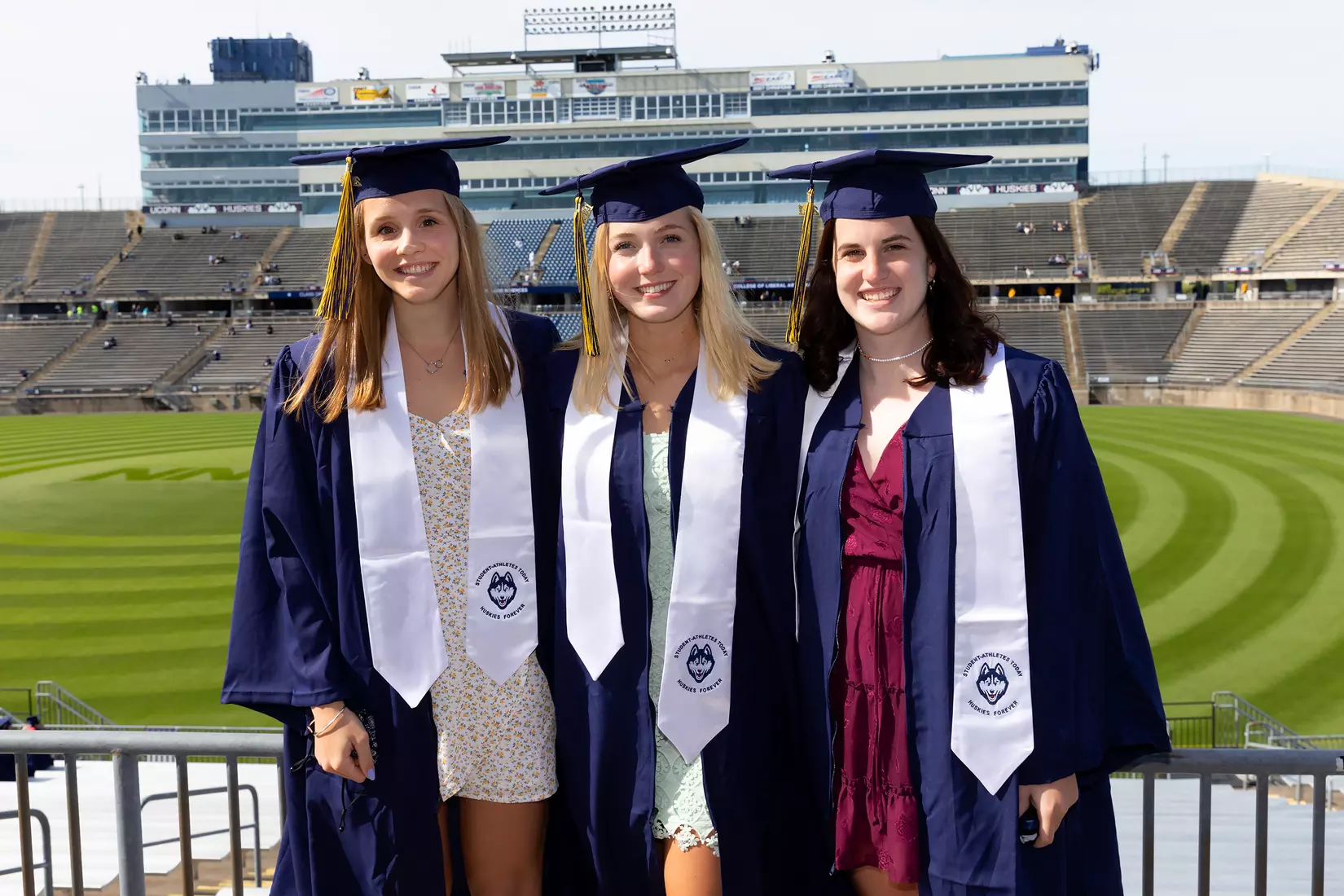 Grace Baldauf, Chloe Ludden,and Claire Callaghan (Rowing) UConn Commencement Ceremony at Rentschler Field May 9, 2021
