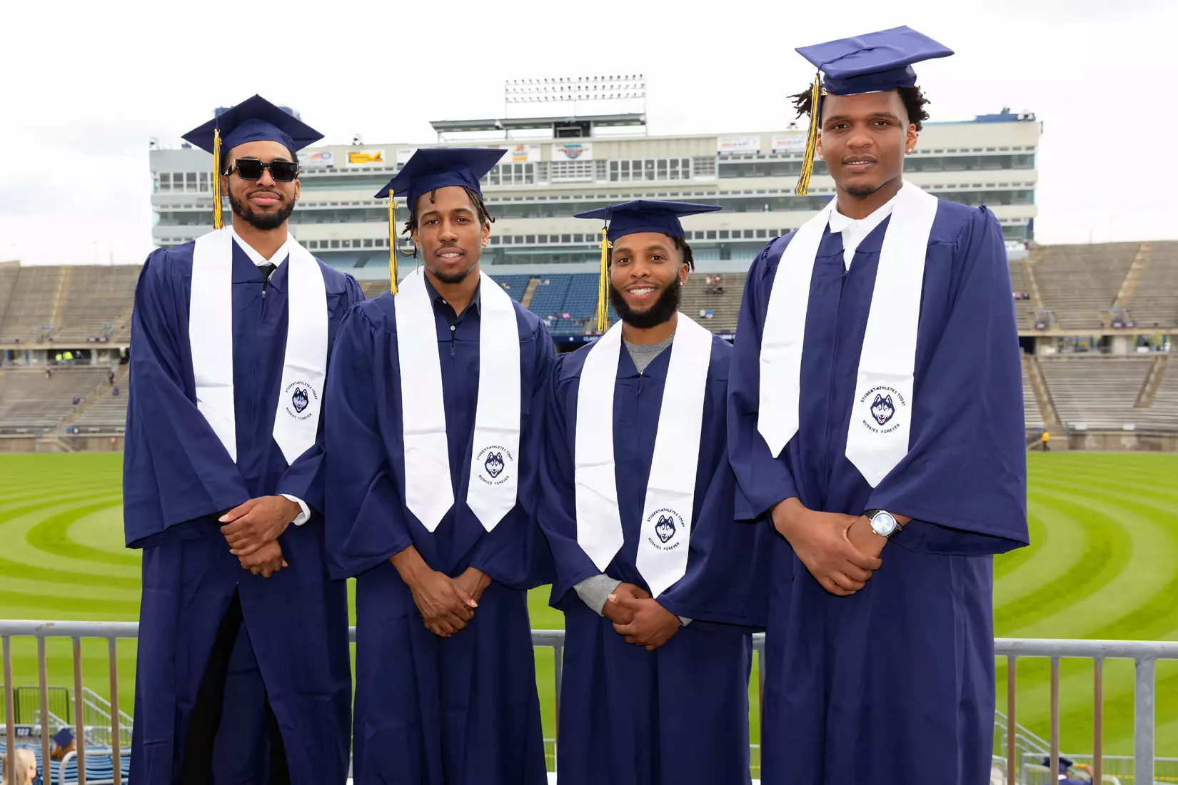 Tyler Polley, R.J. Cole, Brendan Adams, Josh Carlton (Basketball) UConn Commencement Ceremony at Rentschler Field May 9, 2021