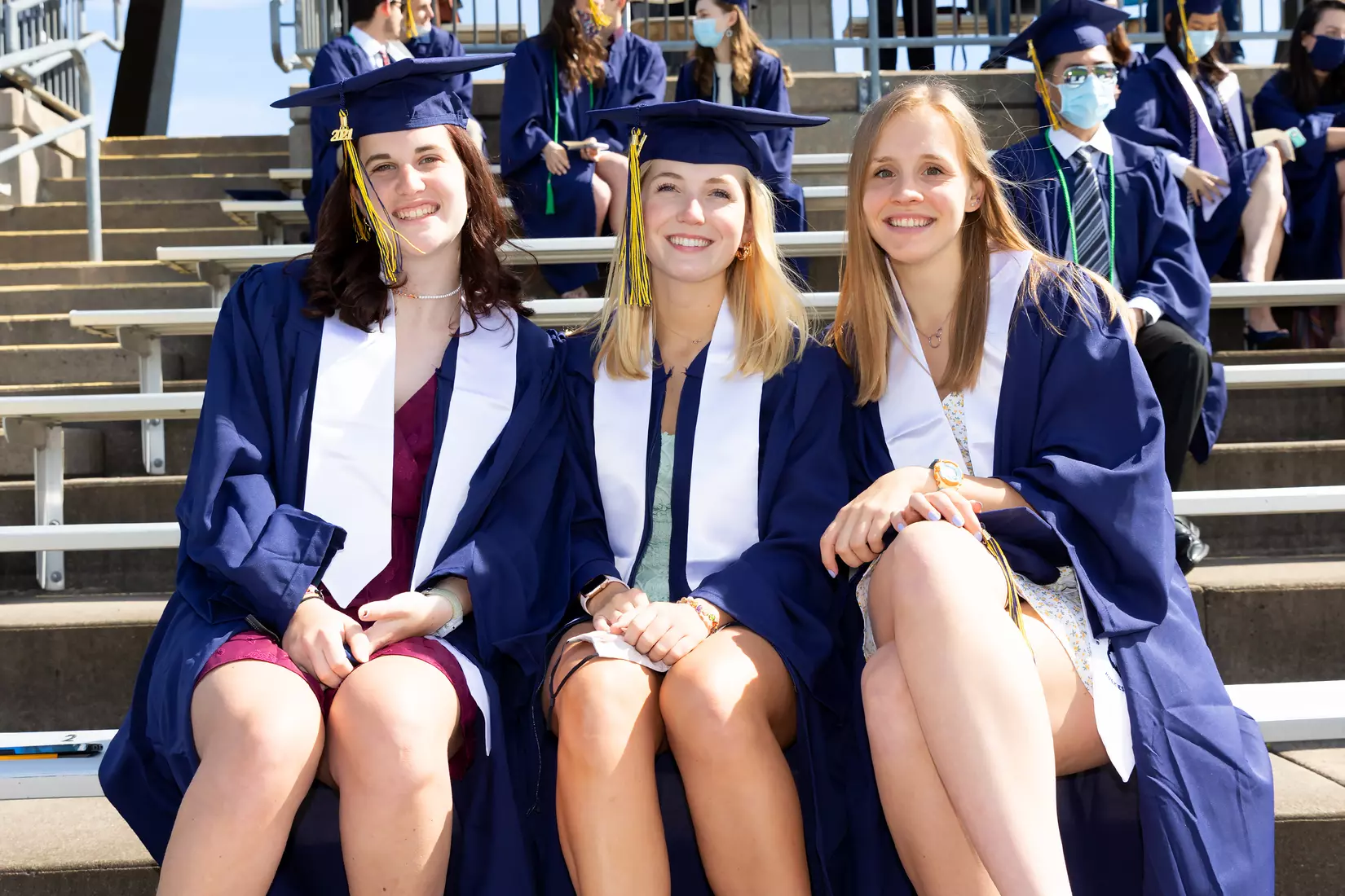 Claire Callaghan, Chloe Ludden,and Grace Baldauf (Rowing) UConn Commencement Ceremony at Rentschler Field May 9, 2021