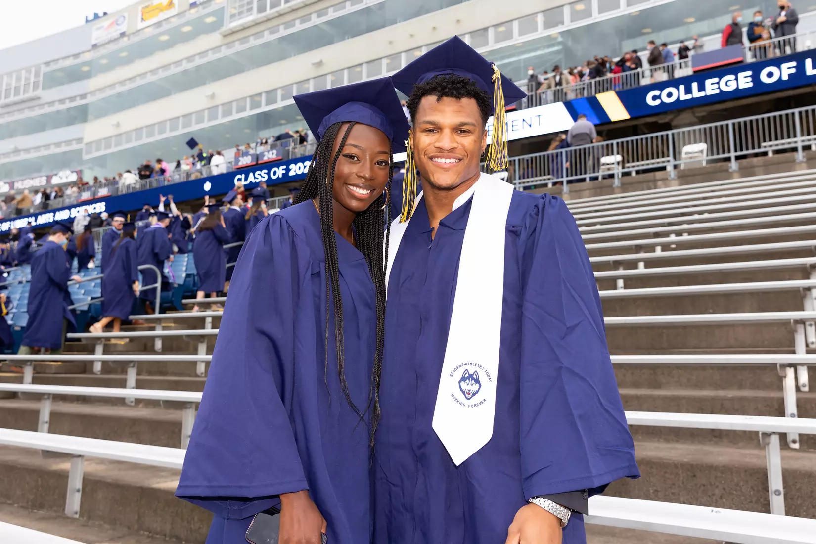Yamilee Eveillard (Soccer) and Omar Fortt (Football) UConn Commencement Ceremony at Rentschler Field May 9, 2021