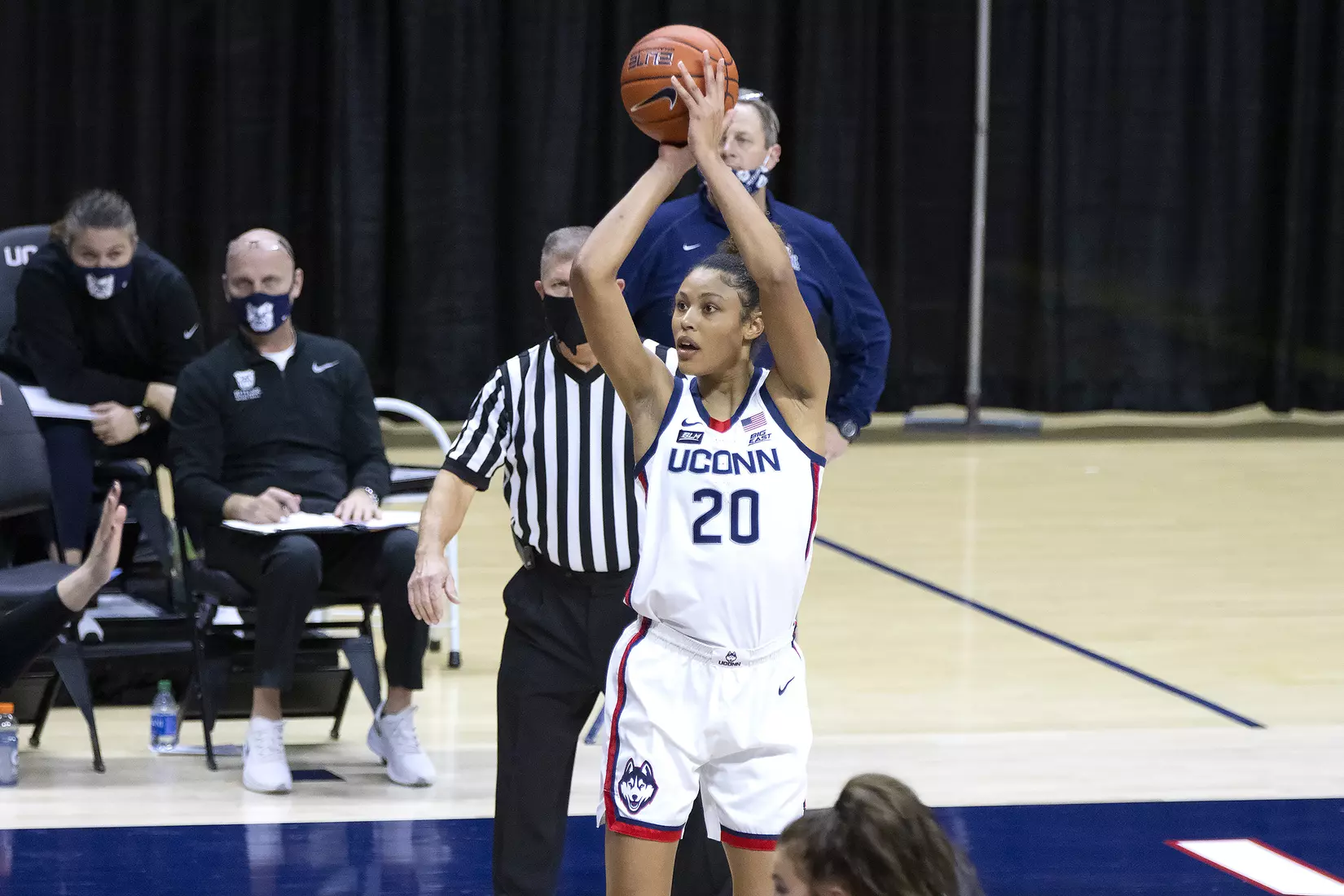 Olivia Nelson-Ododa takes a jumper against Butler on January 19, 2021.